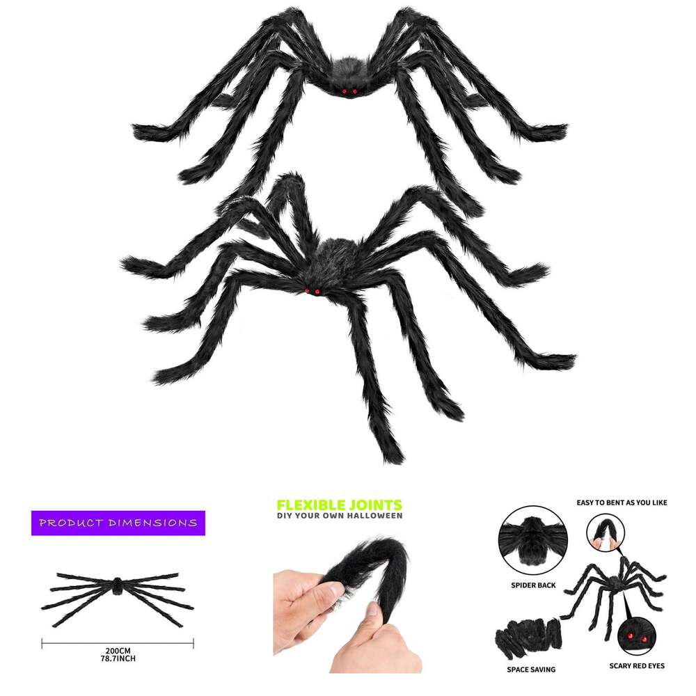 Halloween Decorations Outdoor, 2PCS 79 Inch Fake Giant Spiders, Spooky Party
